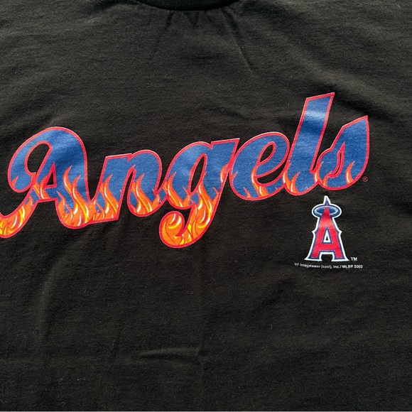 Vintage Y2K Los Angeles Angels Baseball Tshirt Mens 2X Black Flame Red Letters - Picture 2 of 9